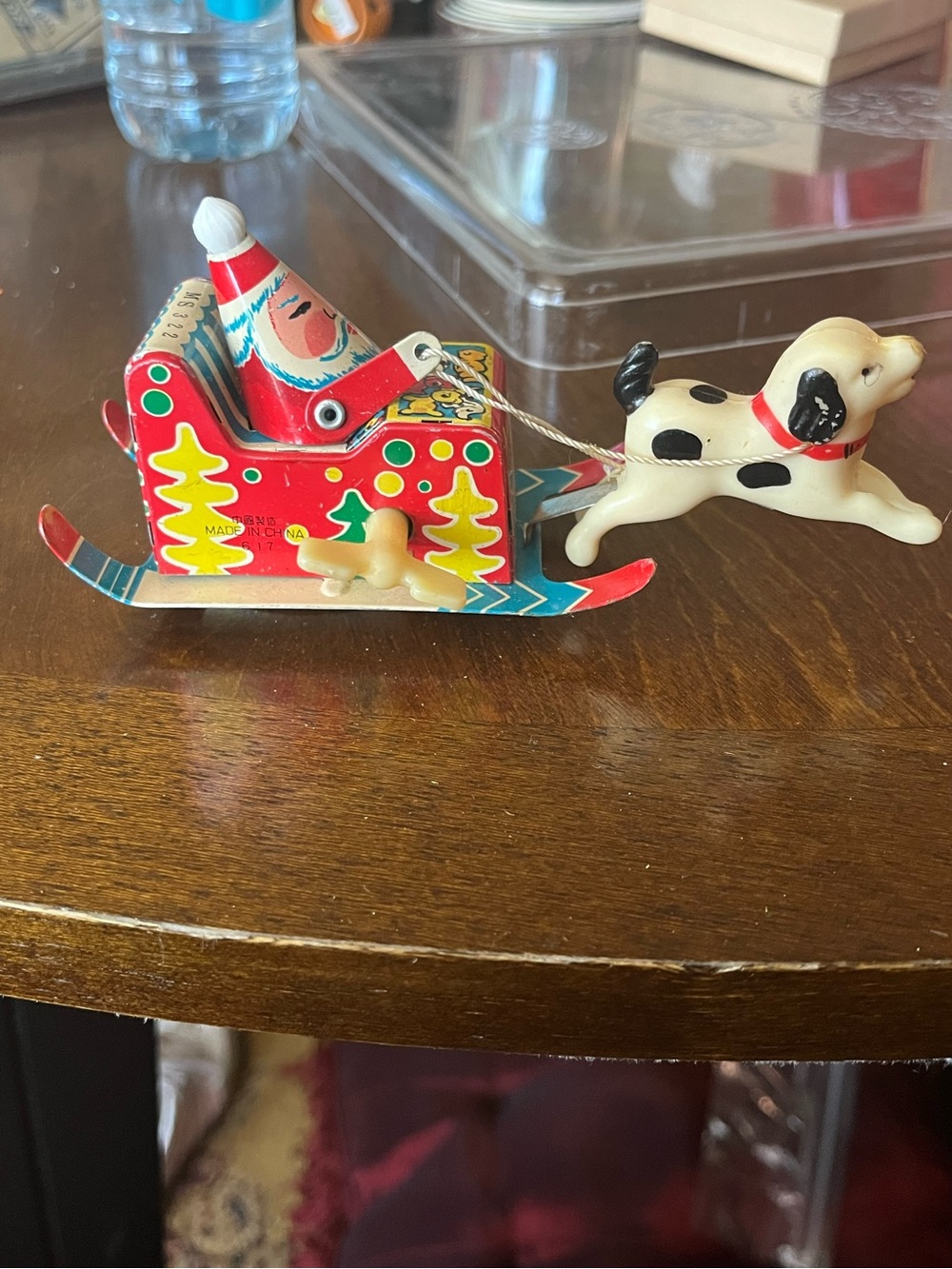 Red Santa Sleigh Playset with White Spotted Dog Puller